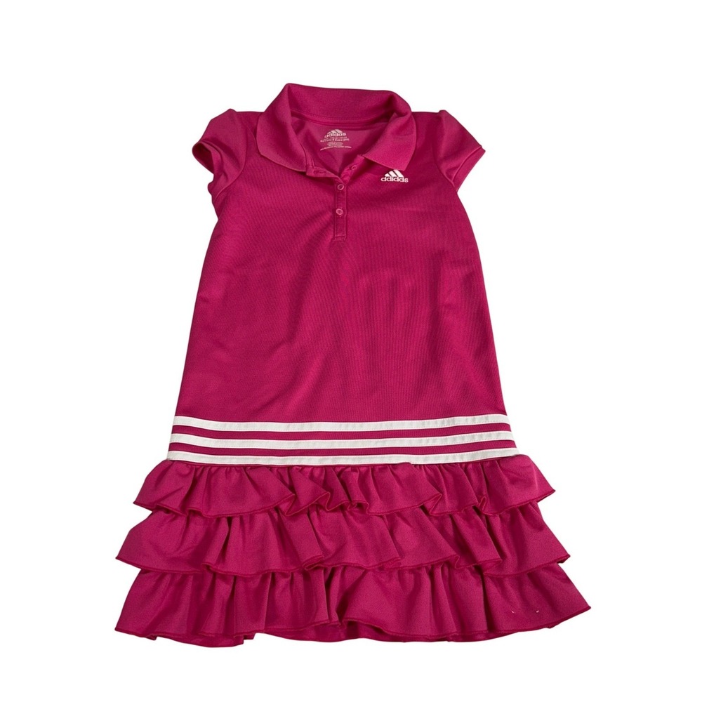 Adidas Girls Pink Polo Ruffle Dress 3-Stripe Sporty Size 6 AZ4613